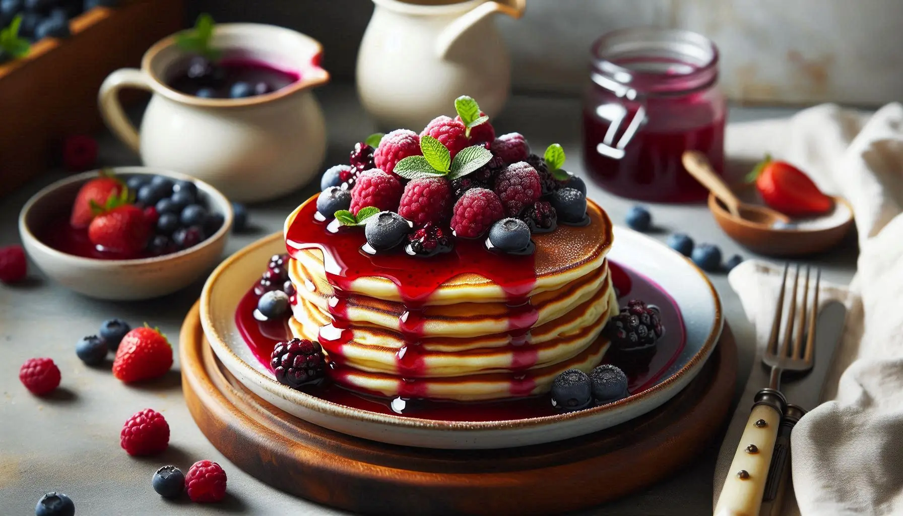 Image of Weekend Brunch Ideas: Fluffy Buttermilk Pancakes with Berry Compote